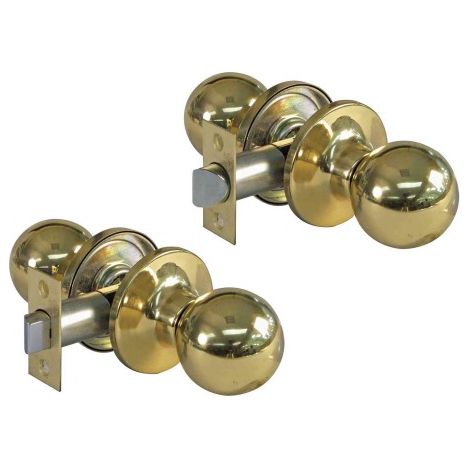 AMIG pomo 611 laton pulido 12578 , Juego de pomos tipo bola de latón con picaporte de entrada, un conjunto funcional y resistente diseñado para puertas de madera, aportando un acab