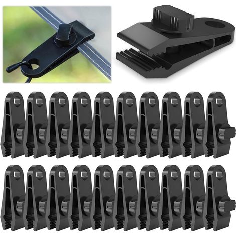 Pince pour Bache,Attache Bache Piscine,20 Pièces Clips de Bache Plastique Nylon,Noir Pince Bache Piscine,Auvent Fixation Clips de Tente Réglables pour Bâche,Tente,Auvents,Bannières de Fixation (1/5)