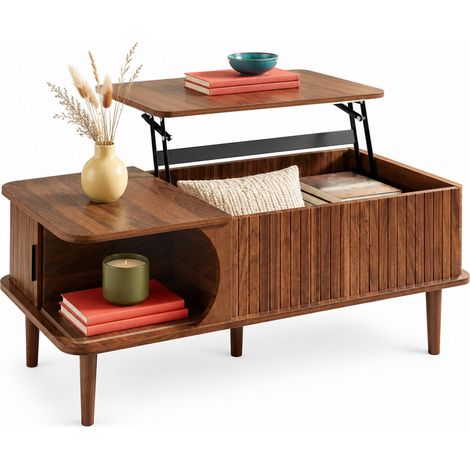 Tavolino alzabile 100x48x55,5 cm in MDF effetto noce con vano contenitore - CHICFURN (1/5)