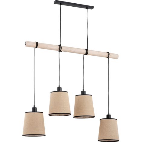 Suspension rustique bois abat-jour beige 4xE27 Alfa (1/3)