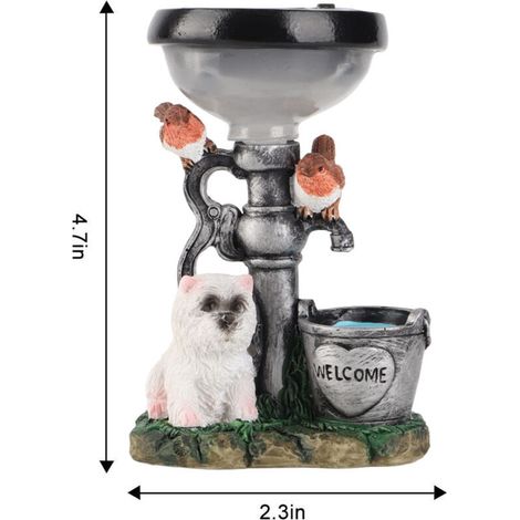 Statue de jardin résine avec lumière solaire pour décoration patio - 2 chats et puits avec plantes en pot, 12 cm
