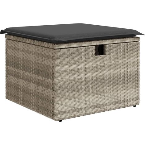 Tabouret de jardin, Pouf de jardin,Repose-pied coussin gris clair 55x55x37cm résine tressée CFW67619 (1/5)