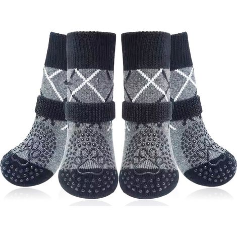Chaussures pour chien, lot de 2 chaussettes antidérapantes, empêchent le chien de se lécher les pattes, adaptées aux sols durs, protection antidérapante pour les pattes, grises, taille L (1/5)