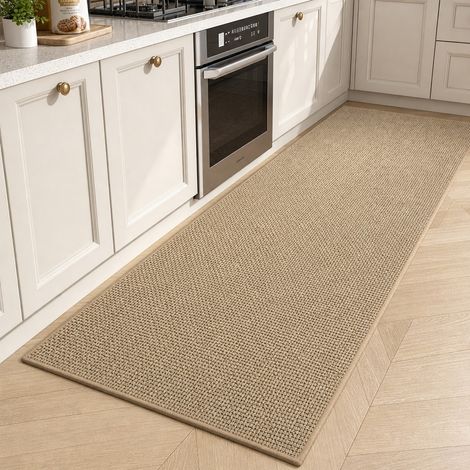 Tapis de cuisine en lin tressé, couleur beige camel, anti-dérapant, 60 x 140 cm (1/5)