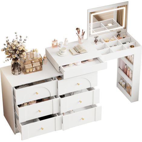 Coiffeuse pivotante avec éclairage LED,coiffeuse,table de bureau,blanche,105×40×80 cm