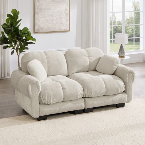 Sofá modular de 2 plazas en chenilla, 190 x 86 x 90 cm, color caqui claro OKMYHOME (1/5)