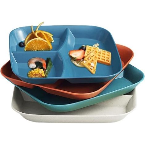 4PCS Assiette Compartiment Adulte Plastique Assiette Regime Portion Assiette Assiettes Divisées Plateau Repas 3 Compartiments Régime (1/4)