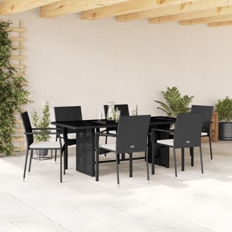 Set de comedor de jardín 7 pzas y cojines ratán sintético negro vidaXL (1/5)