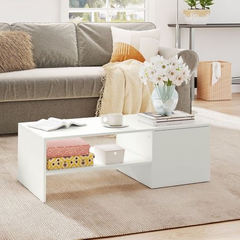 Mesa de centro elevable y deslizante, guías metálicas, aglomerado, blanca (1/5)