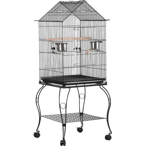 Yaheetech – Cage à oiseaux volière 59 x 59 x 145 cm – Fer peint résistant à la corrosion – 2 perchoirs bois – Plateau coulissant pour nettoyage facile