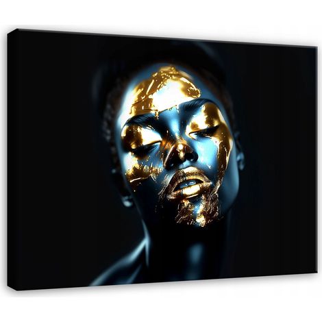 Peinture femme visage abstrait or moderne sur toile Murale 120x80 (1/3)
