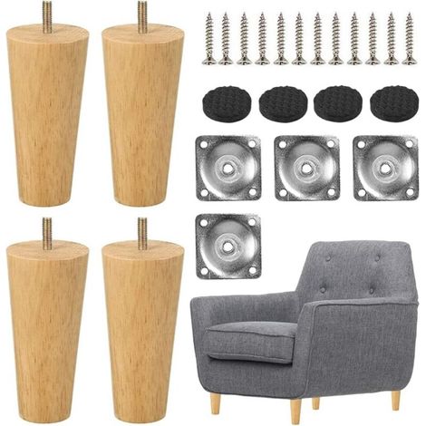 8 cm lange Tischbeine aus Holz, 4er-Set konische Möbelbeine aus Massivholz, Ersatzmöbelbeine mit Montageplatten und Schrauben für Schlafsofa, Kleiderschrank, Couch, Stuhl (vertikal)