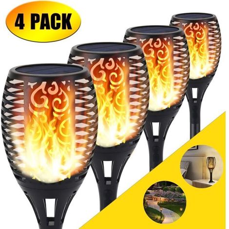 Lumière solaire de torche, lumière de flamme de scintillement de 96 LED allume les,allées de jardin / cour extérieure (lot de 4)