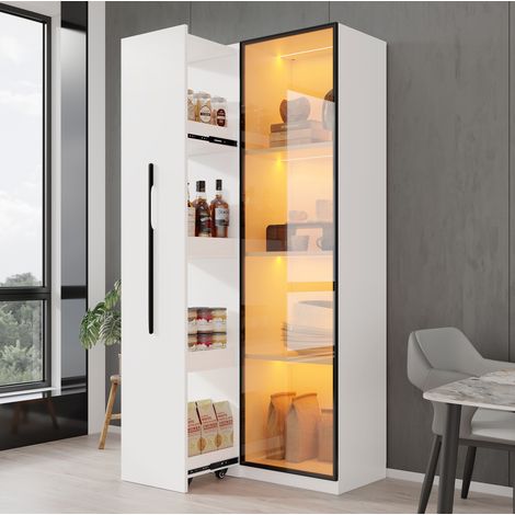 Vitrine bibliothèque 160 cm avec LED, verre trempé, blanc HAVRYA (1/5)
