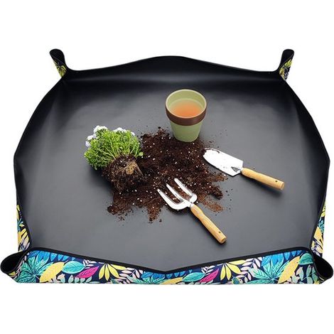 Tapis de rempotage 75 x 75 cm, étanche et pliable, tapis de récupération de terreau pour plantes d'intérieur, idéal pour rempotage et jardinage (1/5)