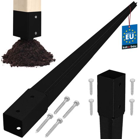 KOTARBAU® Base in acciaio per palo di ancoraggio a terra per pergole e gazebo, 46 x 46 x 600 mm, nera