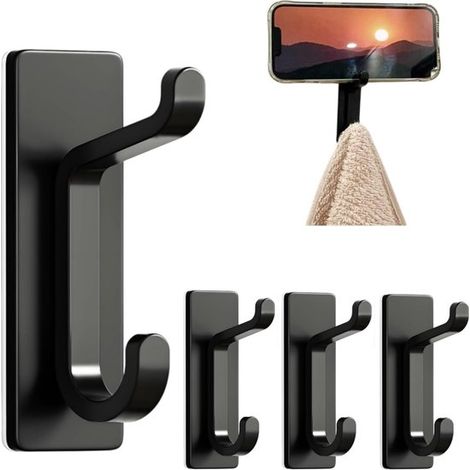 Set di 4 ganci da parete per cappotti e asciugamani - Adesivo forte (6 kg) - Gancio per porta - Gancio per asciugamani da bagno - 2,2 x 3,3 x 8 cm - Per uso domestico, per appendere cappotti, cappelli (1/5)