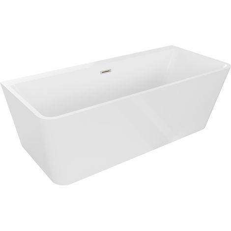 Mexen Volta freistehende Wandbadewanne 150 x 75 cm, weiß, Überlauf gebürstetes Nickel - 51131507500-