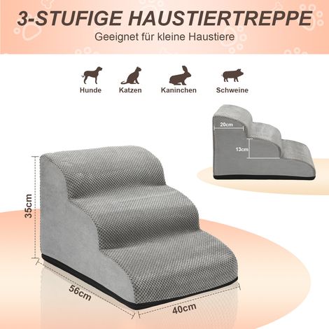 Jiubiaz Hundetreppe 3 Stufen, Haustiertreppe für Sofa und Bett, Schaumstoff-Tiertreppe mit abnehmbarem waschbarem Bezug und rutschfestem Boden, Grau (1/5)