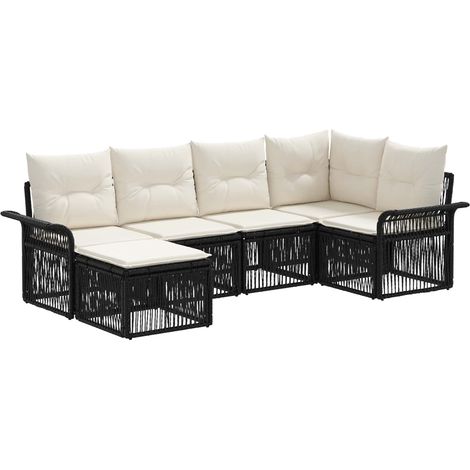 Gartensofa-set 6 pcs Schwarz Poly-Rattan vidaXL
