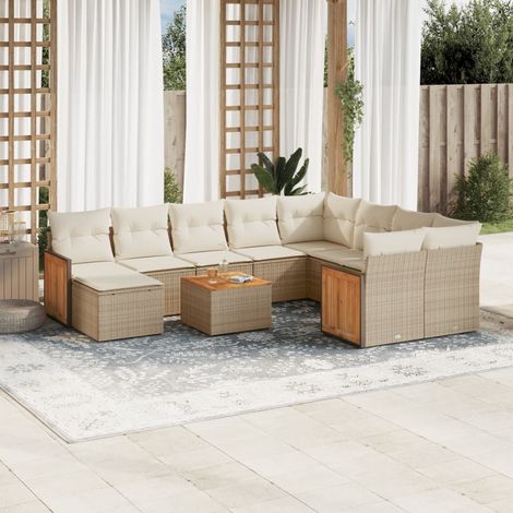 Set de sofás de jardín 11pzas con cojines ratán sintético beige vidaXL (1/5)