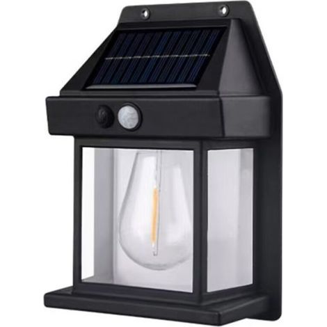 Applique da parete a filamento di tungsteno ad energia solare, lampada da giardino per esterni con sensore di movimento, lampadina LED retrò a filamento di tungsteno, lampione stradale impermeabile co