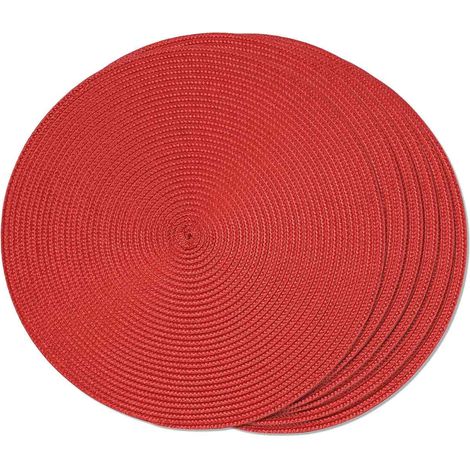 Placemat Ronde - Tissée - Isolation Thermique - Anti-dérapante - Résistante aux Rayures - Pour Intérieur et Extérieur - Lot de 6 (1/5)