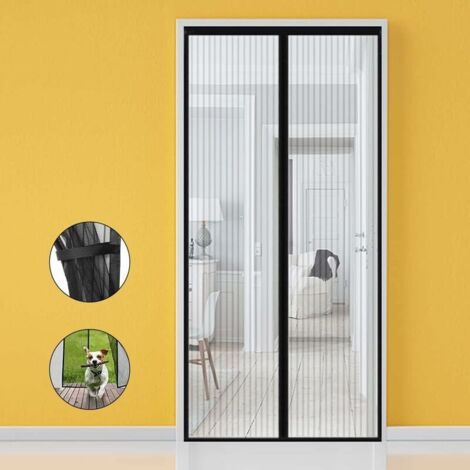 Moustiquaire magnétique en fibre de verre, 80x210cm, moustiquaire magnétique, porte avec bandes de rangement latérales, arrêt automatique sans perçage, pour porte de balcon et de terrasse (1/5)