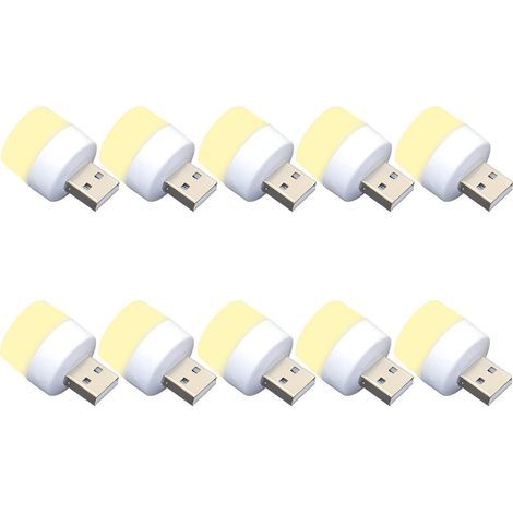 Pack of 10 LED night lights, USB, 1W, 5V-1A, 6000K, 110lm, warm light (1/5)