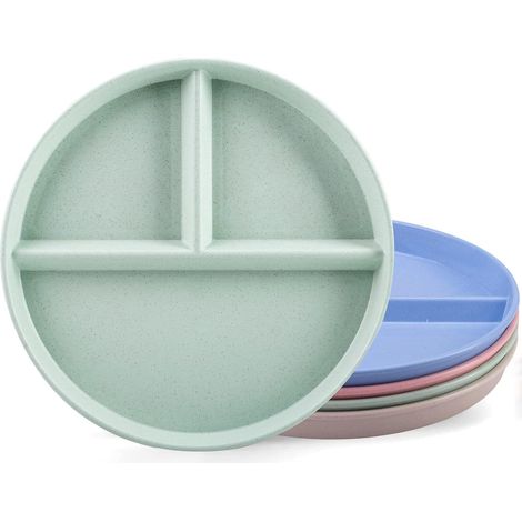 Lot de 4 Assiette Plate Compartiment au lave-vaisselle et au micro-ondes Incassables, Réutilisables,Légères,sans BPA,Assiettes pour enfants et adultes (1/5)