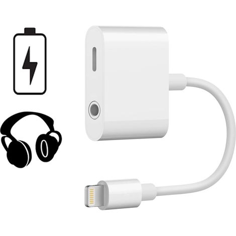Adaptador lightning a 35 mm para sonido y carga 12 w 10 cm - blanco