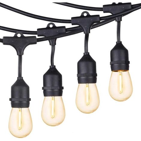 Guirlande lumineuse LED de 15 m pour extérieur. Éclairage professionnel pour terrasse avec ampoules S14 1 W incassables et à intensité variable. Étanche. (1/5)