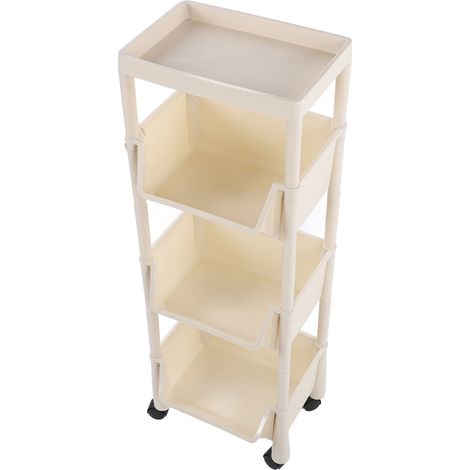 Organisateur de rangement roulant compact, grande capacité, chariot utilitaire mobile, étagères à livres mobiles avec roulettes verrouillables, 4 niveaux et couvercle (1/5)
