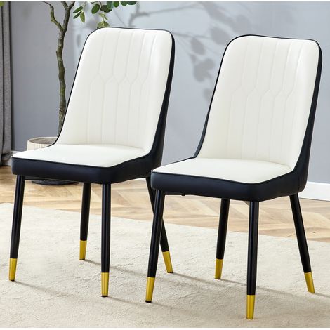 Set di 2 sedie da pranzo in PU e metallo con schienale, stile moderno, bianco e nero (1/5)