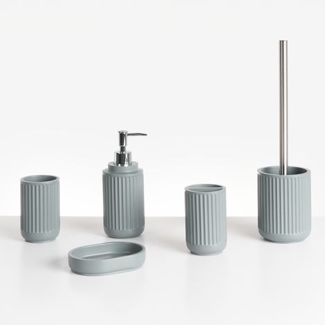 Conjunto de 5 accesorios de baño jabonera dispensador de jabón escobilla de inodoro vaso soporte para cepillos de dientes gris claro Huarmey