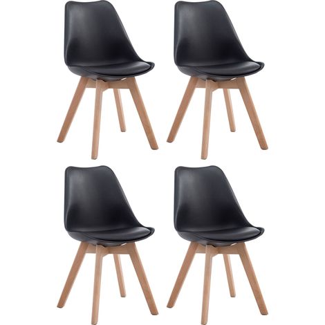 Set de 4 sillas de comedor Borneo en polipiel Negro Natural (1/5)