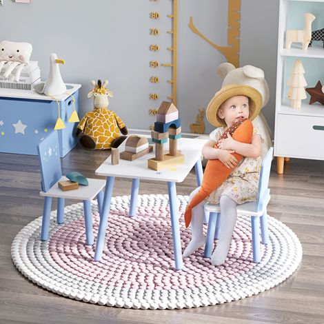 Table et chaises en bois pour garçons et filles de 2 à 4 ans, bleu et blanc