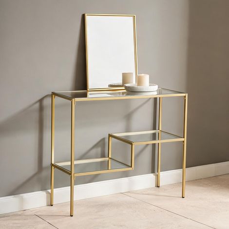 Console oro en vetro temperato Acciaio 100 x 32 x 76 cm (1/5)