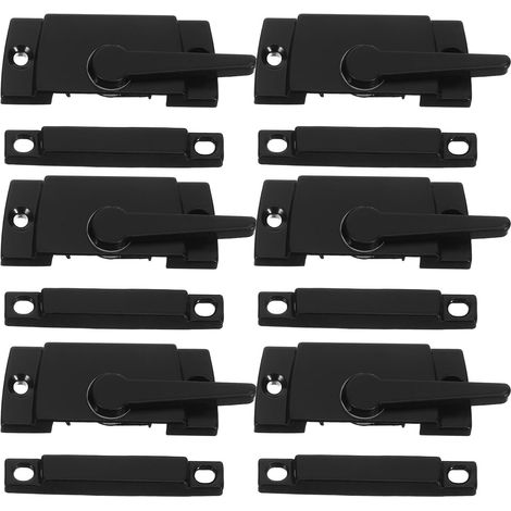 Juego de 6 piezas de cerraduras para ventanas: Cierres de cerradura negros para ventanas - Cerradura en forma de media luna - Pestillo deslizante para diestros para mayor seguridad en el hogar. (1/5)