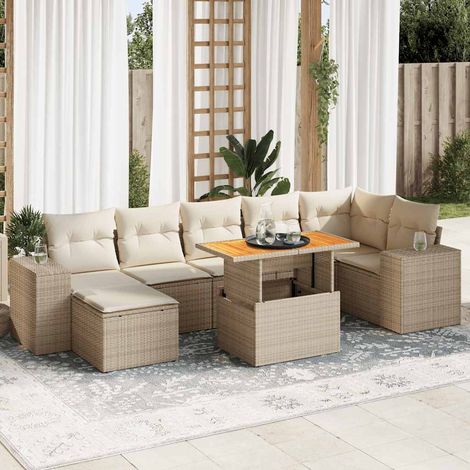 Set de sofás de jardín y cojines 8 piezas ratán sintético beige vidaXL (1/5)