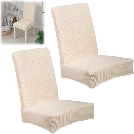 Housses de chaise lot de 2 - protections de dossier élastiques 25 x 25 x 5 cm, écru (1/5)