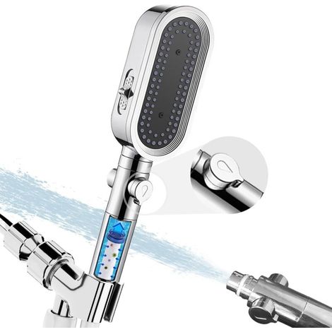 Wassersparender Duschkopf mit 2 m Schlauch, Duschkopf mit Filter, Druckdusche mit 3 Strahlarten, Chromoberfläche