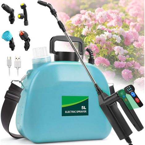 Pulverisateur Electrique 5L, 7.4V Puissant Pulverisateur de Jardin avec 4 Jet Réglable, 3 Vitesses Pulvérisateur à Batterie Rechargeable avec Canne Telescopique pour Arrosage Désherbage (Bleu) YMYNY (1/4)