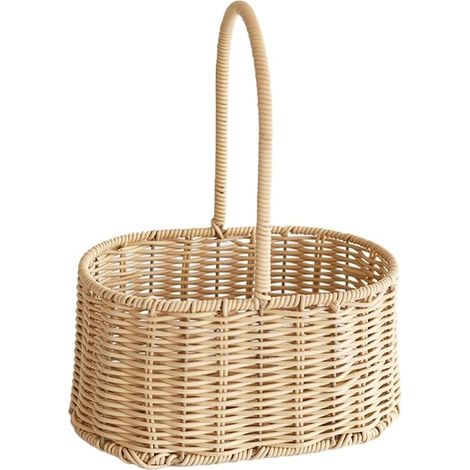 Panier de Pâques en osier fait à la main pour la chasse aux œufs – Boîte de rangement décorative colorée avec poignée – Sacs à friandises pour enfants et cadeaux de vacances – 25 x 17 x 32 cm (B) (1/5)