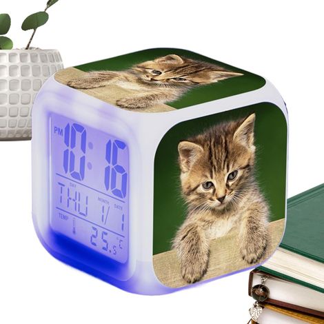 Réveil Chat Électronique avec Alarme, Grand Écran Coloré, Mignon (1/5)