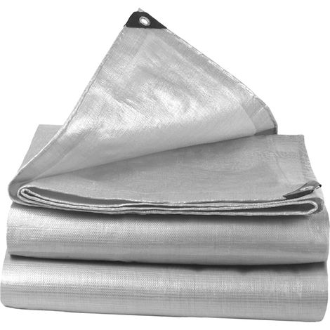 Bâche 2 x 3 m, imperméable et résistante, en polyéthylène argenté de 10 mil, résistante aux UV et indéchirable, avec œillets et bo (1/5)