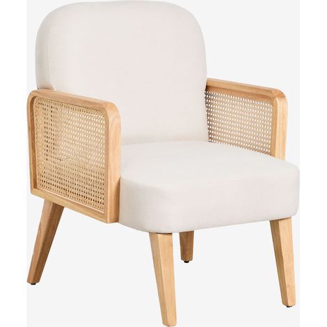 SKLUM Sessel aus Gummibaumholz und Rattan Icon Beige