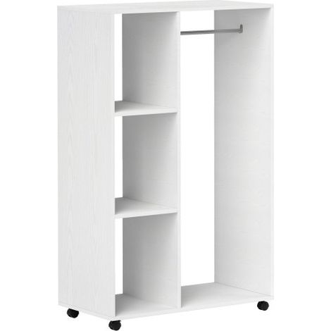 Portant à vêtements mobile sur roulettes avec barre de penderie et trois étagères de rangement convient à l'entrée ou à la chambre dimensions : 80 x 40 x 128 cm blanc. (1/5)