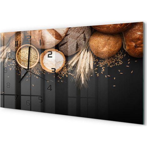 Horloge Murale Salle à Manger 60x30 cm Verre Trempé Design Contemporain Pain et blé (1/5)