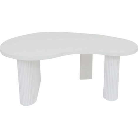 [NUNCA USADO] Mesa de centro HHG-078, mesa auxiliar mesa de sofá, forma orgánica madera melamina, 45x110x60cm, blanco (1/5)